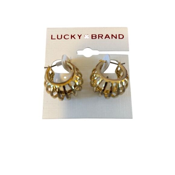 Lucky Brand Goldtone Cage Hoop Earrings. - Picture 5 of 6